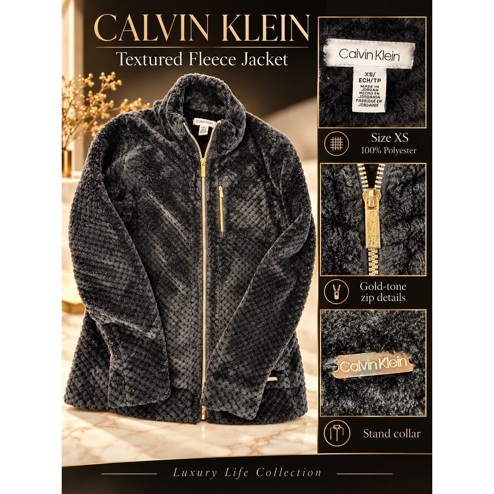 Calvin Klein Performance Black Faux Fur Fleece Zip Up Jacket Wintercore  XS